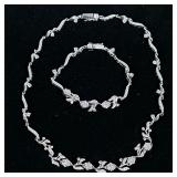 (2pc) STERLING NECKLACE & BRACELET SET | Designed as a sterling silver bracelet & with flower form l