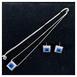 STERLING NECKLACE & EARRINGS | Designed as a Sterling silver necklace with square pendant mounting b