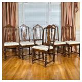 (6pc) ANTIQUE CARVED WOOD DINING CHAIRS | Including: 1 armchair & 5 side chairs having carved back o