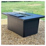 PROPANE OUTDOOR FIREPIT | Outdoor propane powered fire pit table with removable glass case, glass be