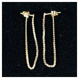 14K GOLD EARRINGS | Designed as a pair of 14K gold chain earrings, marked on back “14K”; 0.8g.