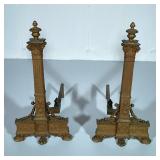 EARLY 20th CENTURY ANDIRONS | Brass & cast iron andirons. - h. 26 x w. 12 x l. 20 in