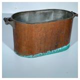 LARGE COPPER BASIN | Large oval copper basin with handles. - h. 13.25 x w. 13.5 x l. 27.5 in