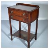 KINDEL CUSTOM FINISH SIDE TABLE | Carved wood end table from Kindel having 2 drawers over lower shel