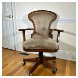 BOMBAY CARVED OFFICE CHAIR | Bombay Furniture carved rolling office chair with curved back & arms. -
