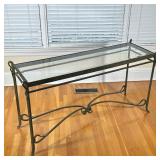 GLASS TOP SIDE TABLE | With beveled glass top over metal frame. - h. 30 x w. 19 x l. 57 in