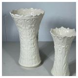 (2pc) PAIR LENOX VASES | Pair of Lenox porcelain vases with floral relief decoration. - h. 11 x dia.
