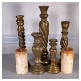 (5pc) GILT CANDLESTICKS | Set of 5 gilt composition candlesticks. - h. 16 x dia. 4 in (largest)