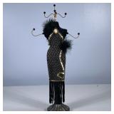 MANNEQUIN JEWELRY STAND | Mannequin form jewelry stand with black & gold dress and 6 hooks. - h. 16.