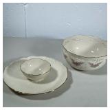 (2pc) LENOX DISHES | Including: rose decorated bowl with gilt rim and dipping dish with bowl & platt