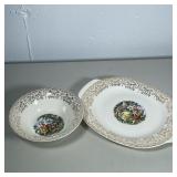 (2pc) SEBRING POTTERY | Including: bowl & platter, decorated with colonial figures in center with gi