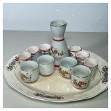 (12pc) JAPANESE SAKE SET | Including: sake carafe, 10 sake glasses, and platter.