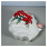 SEASHELL SOUP TUREEN | Seashell form soup tureen with crab figure on top. - h. 8 x w. 9 x l. 9 in
