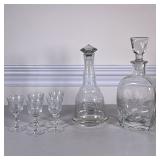 (6pc) CUT GLASS DECANTER & GLASSES | Including: cut glass decanter & 5 cordial glasses with etched g