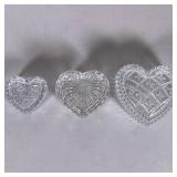 (3pc) CUT GLASS HEARTS | Including 3 graduating cut glass heart shaped lidded containers. - h. 2 x w