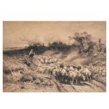 PETER MORAN (1841-1914) | Shepherd in field. Etching. Pencil signed lower right. 20.5 x 15 in. (sigh