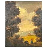 CONTINENTAL SCHOOL OIL PAINTING | Figure before a landscape. Oil on canvas. 20.25 x 16 in. Signed lo