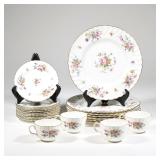 (22pc) MINTONS "MARLOW" CHINA | Porcelain tea and dinner service items with floral pattern and gilt 