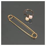 (2pc) 10k & OTHER GOLD JEWELRY | Including a 10k gold ring with two pearls, marked inside the band K