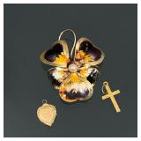 (3pc) 10k & OTHER GOLD JEWELRY | Including a small 10k yellow gold engraved cross pendant / charm (0