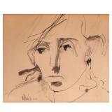 GINO HOLLANDER (1924-2015) | Stylized portrait Ink on paper. Signed and dated 1.24.63 lower left. 12