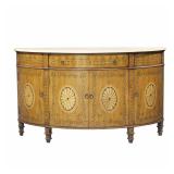 PAINT DECORATED DEMI LUNE CONSOLE CABINET | Buffet cabinet having single drawer over 4 cabinet doors