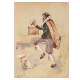 E. MARILLION MIXED MEDIA | Figure wearing a cape. 19 x 12.75 in., sight. Signed lower left. - h. 25.