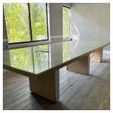 CONTEMPORARY CONFERENCE ROOM TABLE | Light color wood with aluminum accents, two electrified outlet 