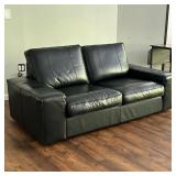 IKEA BLACK LEATHER SOFA | Black leather loveseat, two cushions. - h. 25 x w. 36 x l. 74 in