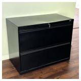 Alera File Cabinet | Black locking filing cabinet with two drawers. - h. 28.5 x w. 19.5 x l. 36 in