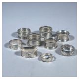 (9pc) STERLING SILVER NAPKIN RINGS | Including: Gorham engraved Sterling napkin rings, farm animal e