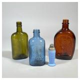 (4pc) ANTIQUE COLORED GLASS BOTTLES | Including: blue Milk of Magnesia bottle from The Chas. H. Phil