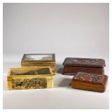 (4pc) DECORATIVE WOOD BOXES | Including; decorative shadow box, early Hudson valley box, a floral an
