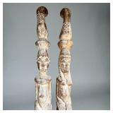 (2pc) PAIR INDIAN CARVED WALKING STICKS | Carved wood walking sticks with male and female figural de