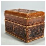 Tooled Leather Card Case | Tooled and gilt leather playing card case with scrolling acanthus and fol