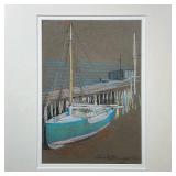 Gerrit Albertus Beneker (1882-1934) | "Sloop by the Pier". Pastel on paper. 9.5in x 6.5in. Showing s