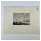JAN VAN GOYEN (Dutch, 1596-1656) | Fishing harbor scene. Etching. No apparent signature. Matted, unf