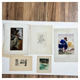 (5pc) MISC. PAINTINGS & ETCHINGS | Including a hand-painted photograph reproduction of The Annunciat