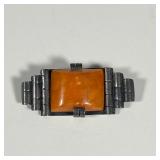 (1pc) Art Deco Amber Silver Pin | With maker