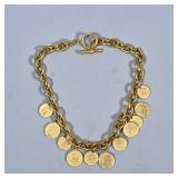 BRASS COIN NECKLACE | Mixed metal necklace with 11 alternating mixed metal antique-style coin pendan