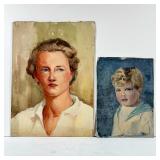 (2pc) 20th Century Portraits | Circa early to mid 20th century, including a watercolor on paper port