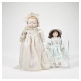 (2pc) PAIR ANTIQUE CERAMIC DOLLS | Includes: baby doll with ceramic head hands and feet, and small c
