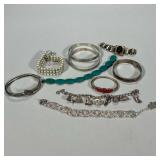 (10pc) SILVER Bracelet Lot | Sterling silver and silver-toned bracelets, including four sterling sil