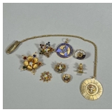 (9pc) MASONIC COSTUME JEWELRY | Including some pins, pendants, clips and others, two from New York.