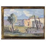 J.F. Santana Oil Painting | Mexican village. Oil on board. 5.75 x 8.5 in sight. Signed lower left, m