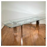 CALLIGARIS "TOWER" MODERN GLASS DINING TABLE | Having angular chrome frame with rectangular tempered