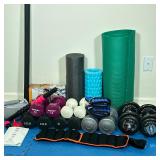 MIXED WORKOUT EQUIPMENT | Including: 3lbs, 10 lbs, 12lbs, 2 pair of 15lbs, dumbbells, wrist & ankle 