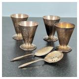 (6pc) STERLING SILVER ITEMS | Including: 4 hammered sterling silver cups engraved with letter "H" an