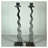 (2pc) MILLSCALE IRON CANDLESTICKS | Bent iron candlesticks from MillScale - h. 15.5 x w. 3 x l. 3 in