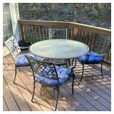 (5pc) OUTDOOR PATIO SET | Including: 4 cast aluminum with grated back and scroll curved arms, round 